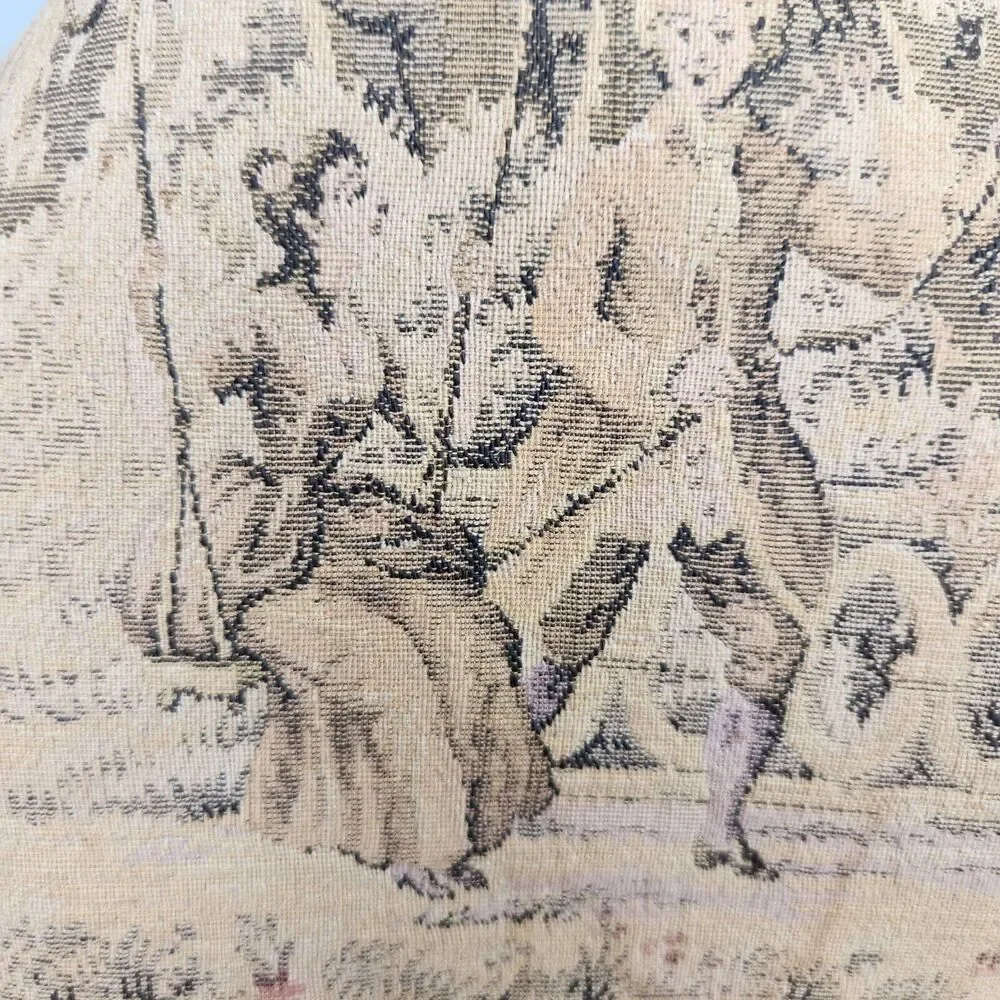 8.25in French Tapestry Doilies Lot of 2 Romantic Courting Scenes Crochet France